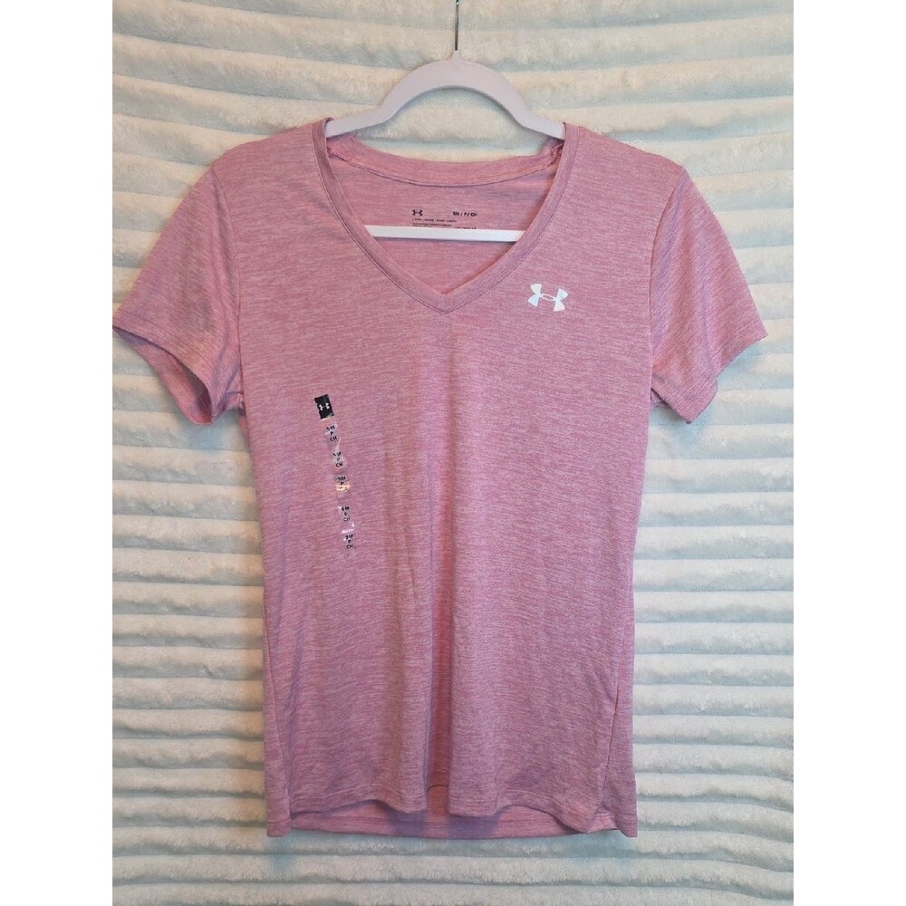 0188 Under Armour Heathered Pink V-Neck Short Sleeve Tee